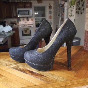Black, glittery Chinese Laundry platform heels